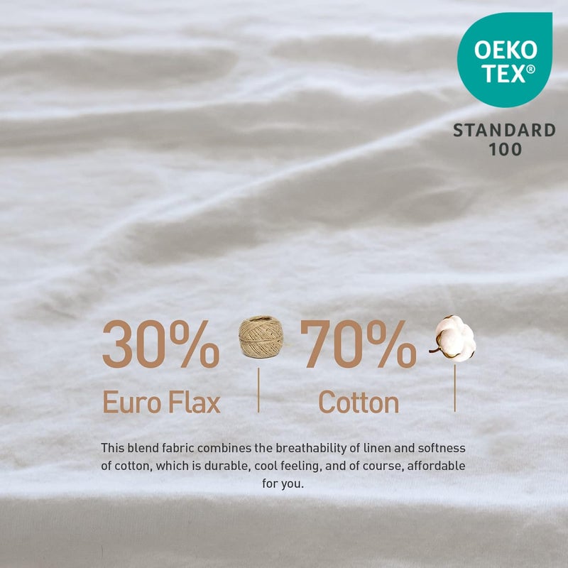 BISELINA French Linen Duvet Cover Set 3pcs with Hidden Zipper Closure Natural Flax Cotton Blend Solid Color Soft Breathable Luxury Farmhouse Bedding -Full Size, White - Image 2